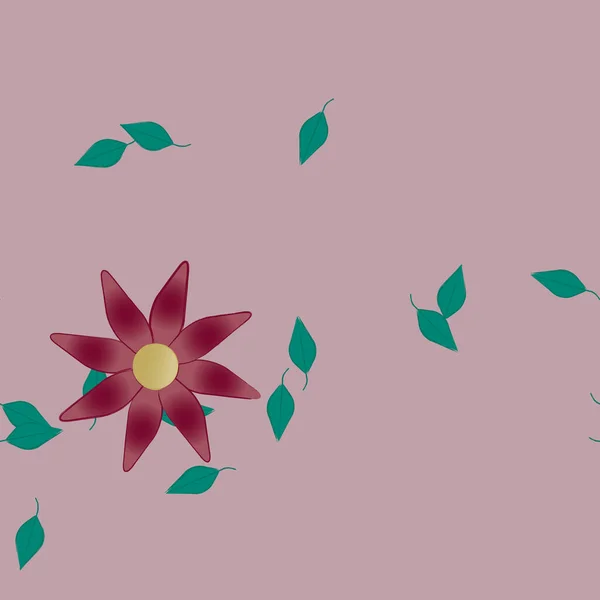 Flores Simples Con Hojas Verdes Composición Libre Ilustración Vectorial — Archivo Imágenes Vectoriales