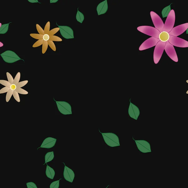 Flores Simples Con Hojas Verdes Composición Libre Ilustración Vectorial — Vector de stock