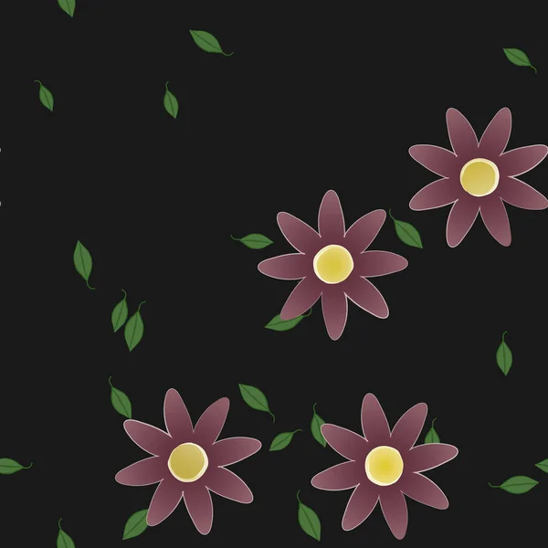 Flores Simples Con Hojas Verdes Composición Libre Ilustración Vectorial — Archivo Imágenes Vectoriales