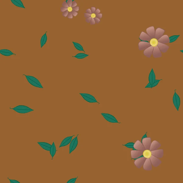 Flores Simples Con Hojas Verdes Composición Libre Ilustración Vectorial — Vector de stock