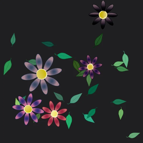 Fleurs Simples Avec Des Feuilles Vertes Composition Libre Illustration Vectorielle — Image vectorielle