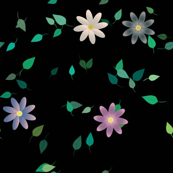 Composição Livre Com Flores Coloridas Simples Folhas Verdes Para Papel — Vetor de Stock