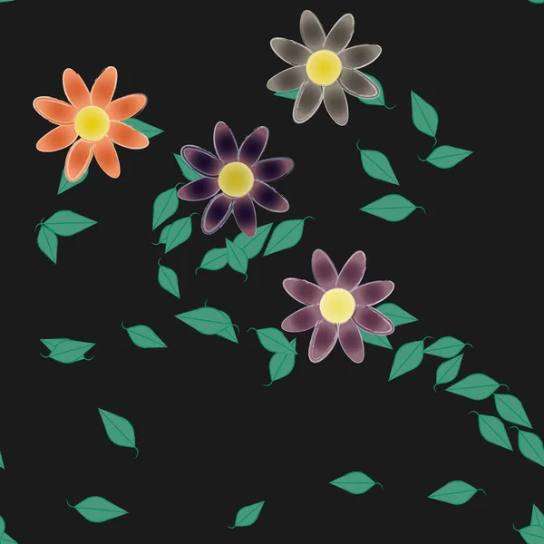 Flores Simples Con Hojas Verdes Composición Libre Ilustración Vectorial — Archivo Imágenes Vectoriales