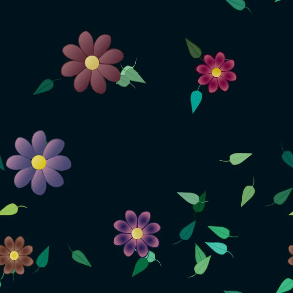 Fleurs Simples Avec Des Feuilles Vertes Composition Libre Illustration Vectorielle — Image vectorielle