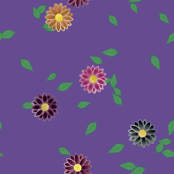 Einfache Blüten Mit Grünen Blättern Freier Zusammensetzung Vektorillustration — Stockvektor