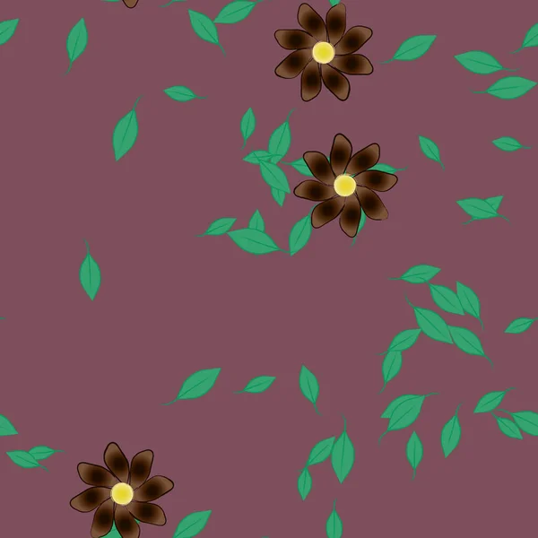 Flores Simples Con Hojas Verdes Composición Libre Ilustración Vectorial — Archivo Imágenes Vectoriales