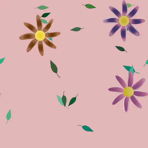 Flores Simples Con Hojas Verdes Composición Libre Ilustración Vectorial — Archivo Imágenes Vectoriales