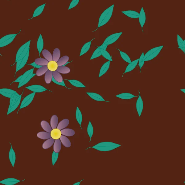 Flores Simples Con Hojas Verdes Composición Libre Ilustración Vectorial — Vector de stock