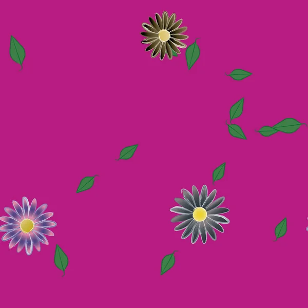 Flores Simples Con Hojas Verdes Composición Libre Ilustración Vectorial — Vector de stock