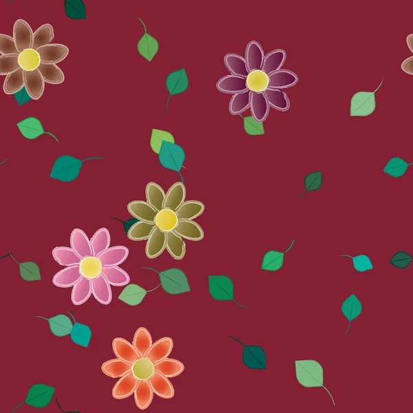 Flores Simples Con Hojas Verdes Composición Libre Ilustración Vectorial — Vector de stock