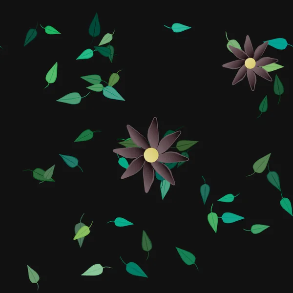 Composición Libre Con Flores Colores Simples Hojas Verdes Para Papel — Archivo Imágenes Vectoriales