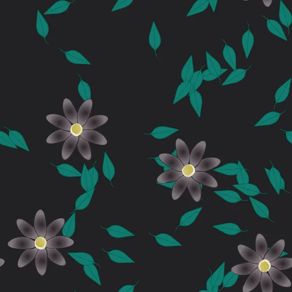 Eenvoudige Bloemen Met Groene Bladeren Vrije Samenstelling Vector Illustratie — Stockvector