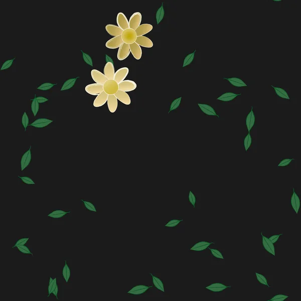 Eenvoudige Bloemen Met Groene Bladeren Vrije Samenstelling Vector Illustratie — Stockvector