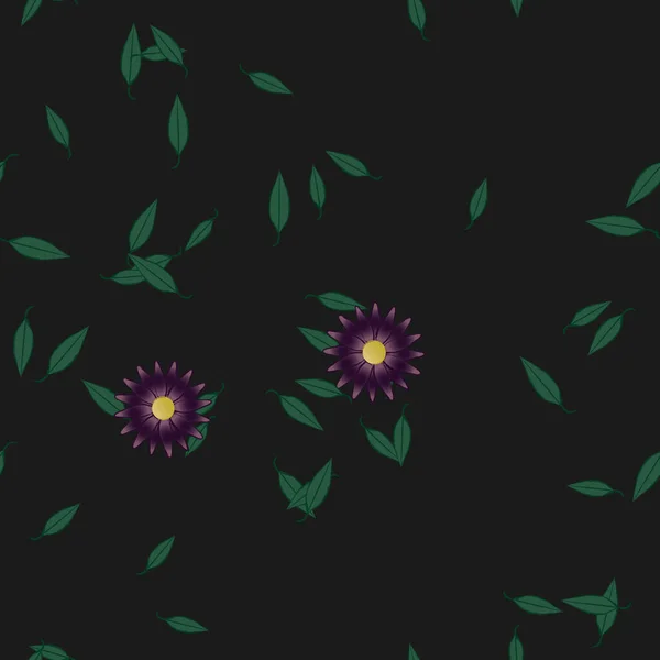 Flores Simples Con Hojas Verdes Composición Libre Ilustración Vectorial — Vector de stock