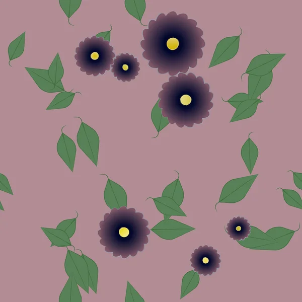 Fleurs Simples Avec Des Feuilles Vertes Composition Libre Illustration Vectorielle — Image vectorielle