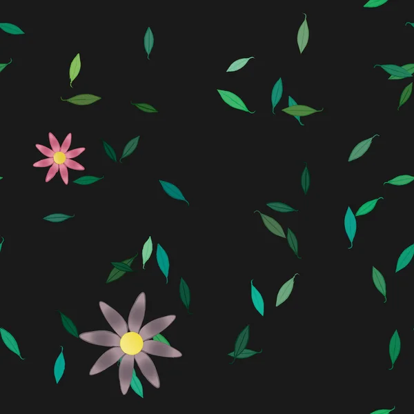 Flores Simples Con Hojas Verdes Composición Libre Ilustración Vectorial — Vector de stock