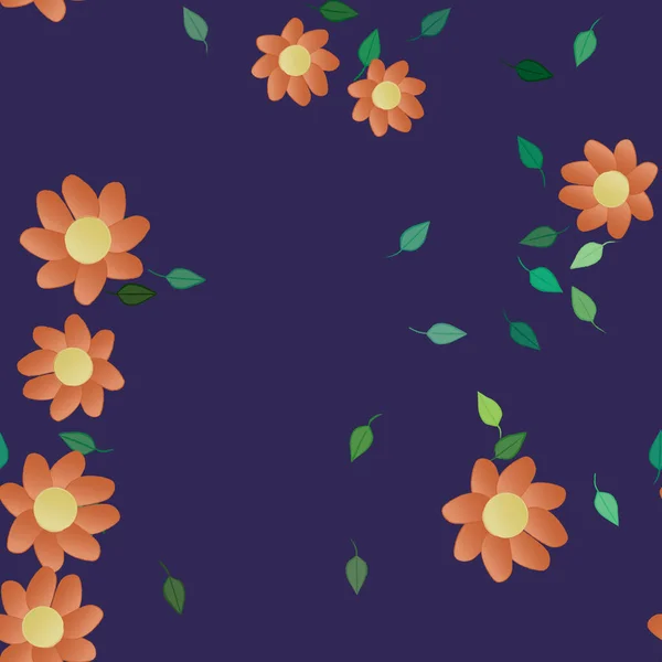 Fleurs Simples Avec Des Feuilles Vertes Composition Libre Illustration Vectorielle — Image vectorielle