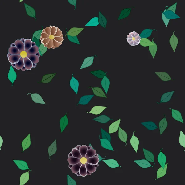 Flores Simples Con Hojas Verdes Composición Libre Ilustración Vectorial — Vector de stock