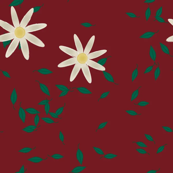 Fleurs Simples Avec Des Feuilles Vertes Composition Libre Illustration Vectorielle — Image vectorielle