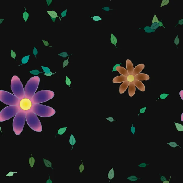 Flores Simples Con Hojas Verdes Composición Libre Ilustración Vectorial — Vector de stock