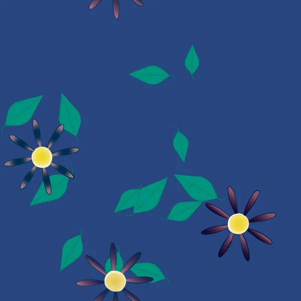 Flores Simples Con Hojas Verdes Composición Libre Ilustración Vectorial — Vector de stock