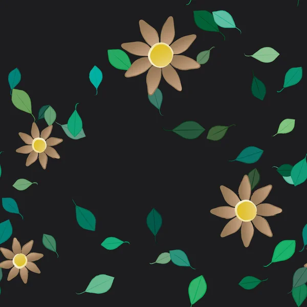 Flores Simples Con Hojas Verdes Composición Libre Ilustración Vectorial — Vector de stock