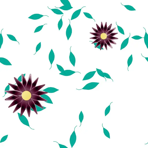 Yksinkertaiset Kukat Vihreät Lehdet Vapaassa Koostumuksessa Vektori Kuva — vektorikuva