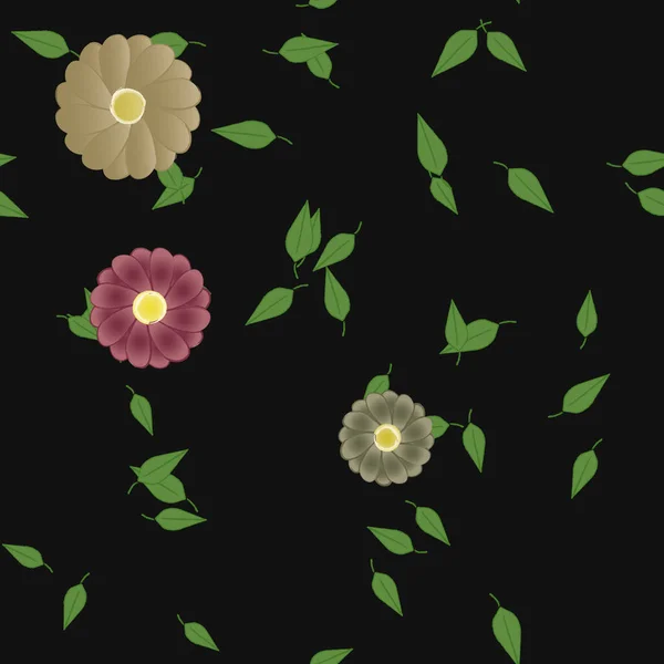 Fleurs Simples Avec Des Feuilles Vertes Composition Libre Illustration Vectorielle — Image vectorielle