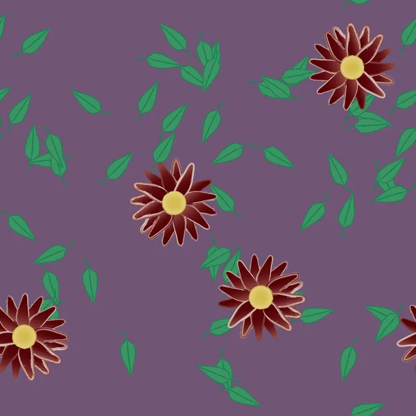 Fleurs Simples Avec Des Feuilles Vertes Composition Libre Illustration Vectorielle — Image vectorielle