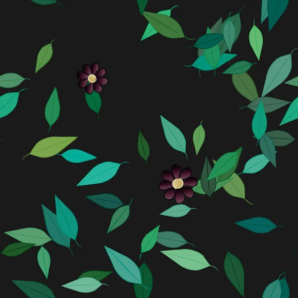 Flores Simples Con Hojas Verdes Composición Libre Ilustración Vectorial — Archivo Imágenes Vectoriales