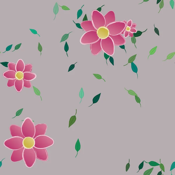 Fleurs Simples Avec Des Feuilles Vertes Composition Libre Illustration Vectorielle — Image vectorielle