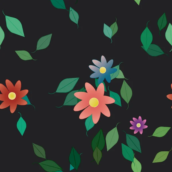 Fleurs Simples Avec Des Feuilles Vertes Composition Libre Illustration Vectorielle — Image vectorielle