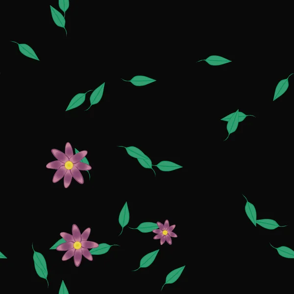 Flores Simples Con Hojas Verdes Composición Libre Ilustración Vectorial — Vector de stock