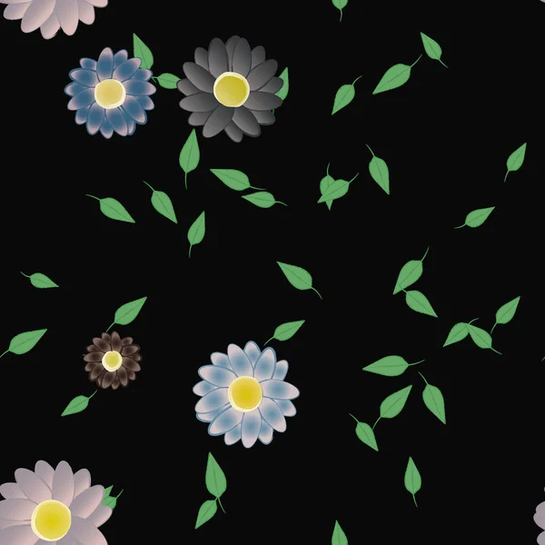 Flores Simples Con Hojas Verdes Composición Libre Ilustración Vectorial — Vector de stock