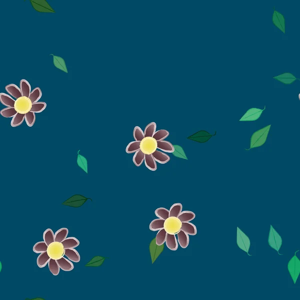 Fleurs Simples Avec Des Feuilles Vertes Composition Libre Illustration Vectorielle — Image vectorielle