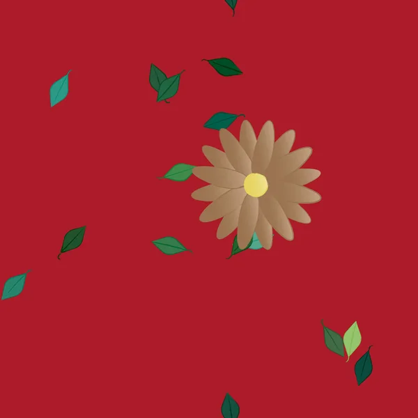 Fleurs Simples Avec Des Feuilles Vertes Composition Libre Illustration Vectorielle — Image vectorielle