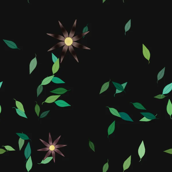 Fleurs Simples Avec Des Feuilles Vertes Composition Libre Illustration Vectorielle — Image vectorielle