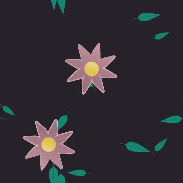 Flores Simples Con Hojas Verdes Composición Libre Ilustración Vectorial — Vector de stock