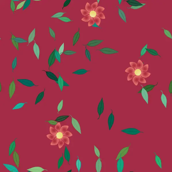 Fleurs Simples Avec Des Feuilles Vertes Composition Libre Illustration Vectorielle — Image vectorielle