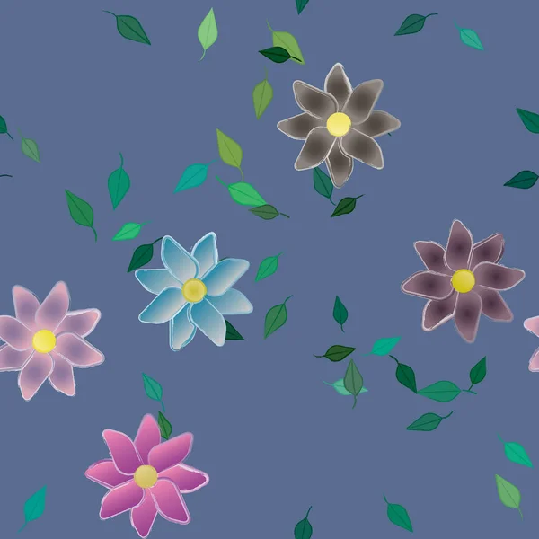 Fleurs Simples Avec Des Feuilles Vertes Composition Libre Illustration Vectorielle — Image vectorielle