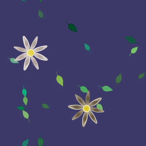 Fleurs Simples Avec Des Feuilles Vertes Composition Libre Illustration Vectorielle — Image vectorielle