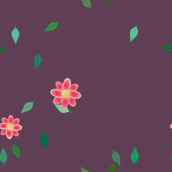 Flores Simples Con Hojas Verdes Composición Libre Ilustración Vectorial — Vector de stock