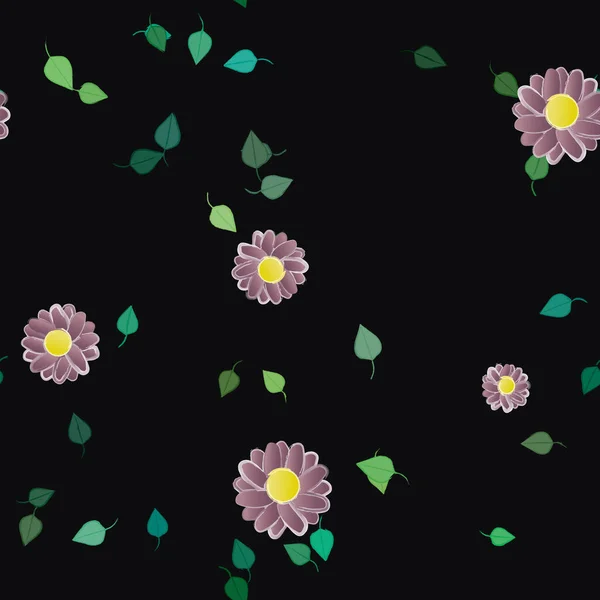 Flores Simples Con Hojas Verdes Composición Libre Ilustración Vectorial — Vector de stock