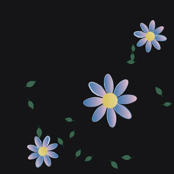 Flores Simples Con Hojas Verdes Composición Libre Ilustración Vectorial — Vector de stock