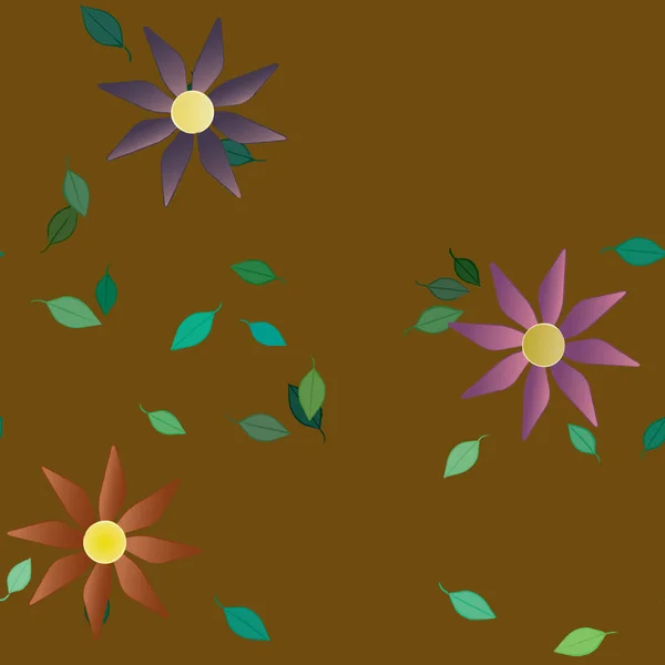 Freie Komposition Mit Einfachen Bunten Blumen Und Blättern Für Tapeten — Stockvektor