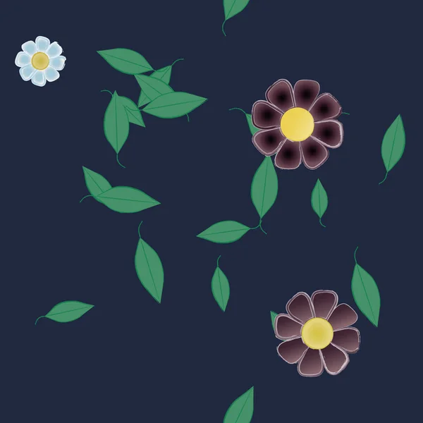 Flores Simples Con Hojas Verdes Composición Libre Ilustración Vectorial — Vector de stock