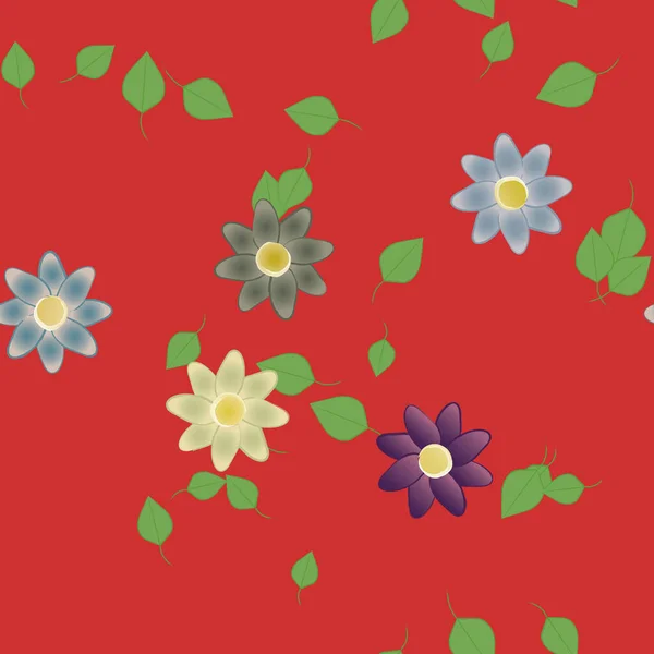 Flores Simples Con Hojas Verdes Composición Libre Ilustración Vectorial — Vector de stock