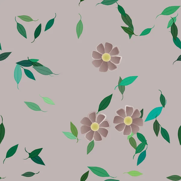 Fleurs Simples Avec Des Feuilles Vertes Composition Libre Illustration Vectorielle — Image vectorielle