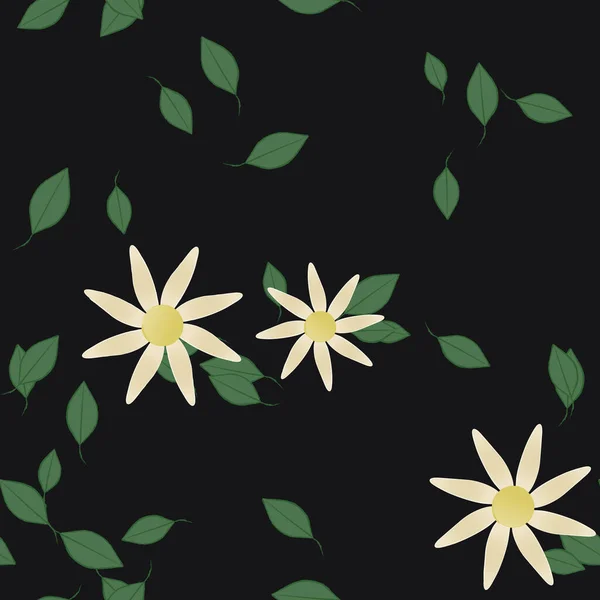Fleurs Simples Avec Des Feuilles Vertes Composition Libre Illustration Vectorielle — Image vectorielle