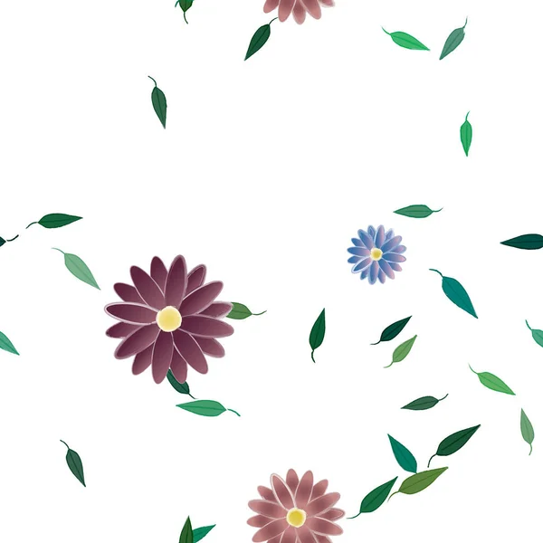 Fleurs Simples Avec Des Feuilles Vertes Composition Libre Illustration Vectorielle — Image vectorielle